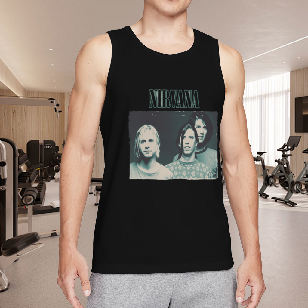Nirvana Vintage Blue Tinted Band Portrait Tank Top product image featuring blue-tinted vintage Nirvana band photograph