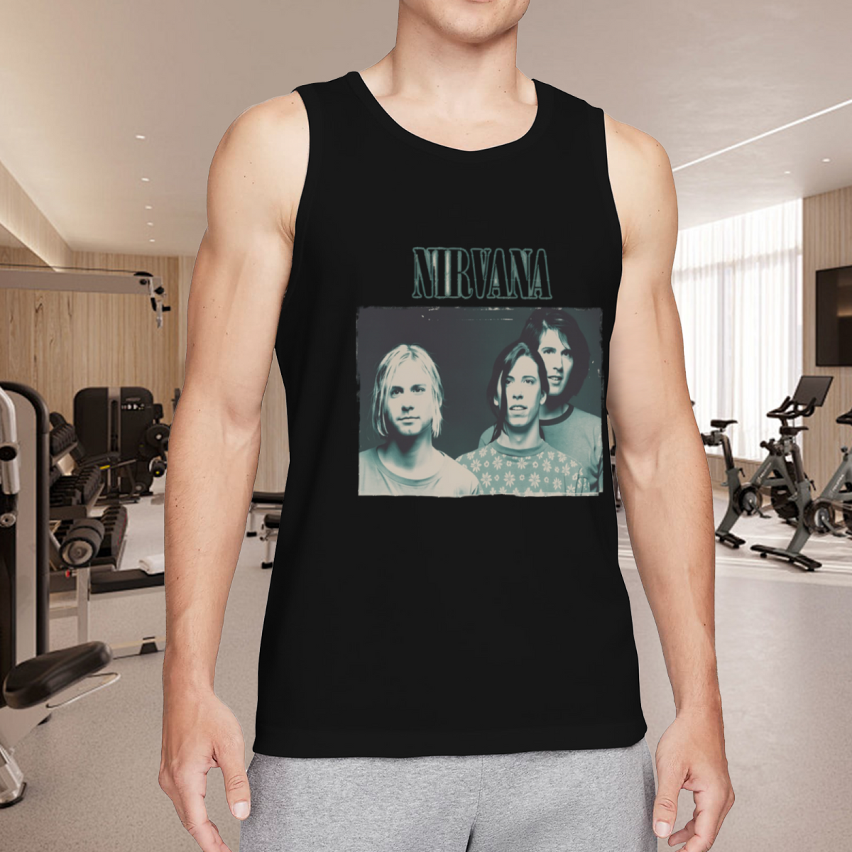 Nirvana Vintage Blue Tinted Band Portrait Tank Top product image featuring blue-tinted vintage Nirvana band photograph