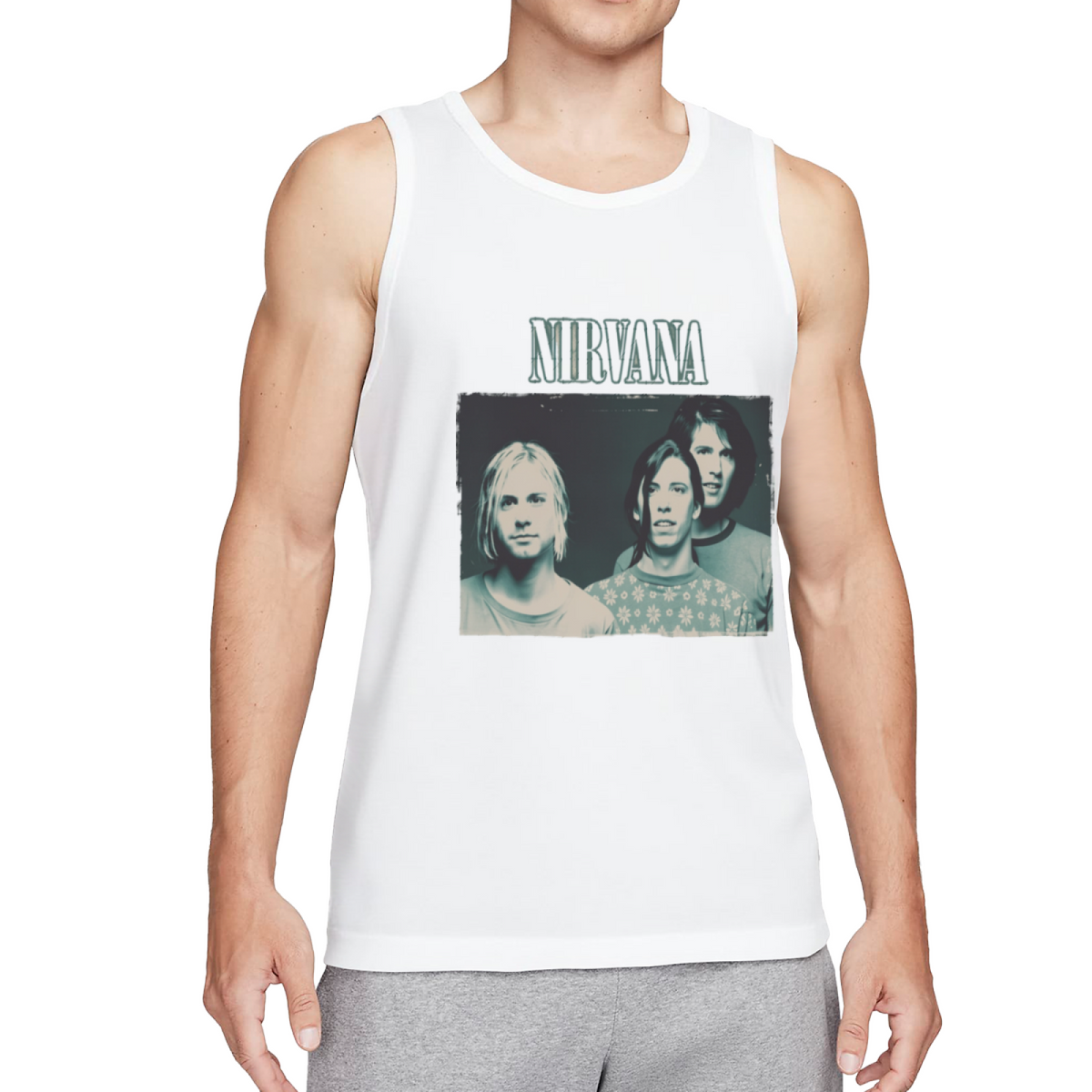 Nirvana Vintage Blue Tinted Band Portrait Tank Top