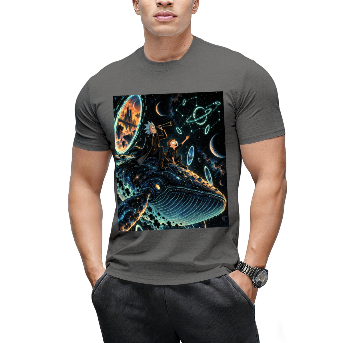 Custom Space Whale Graphic Tee - Cosmic Aesthetic Streetwear