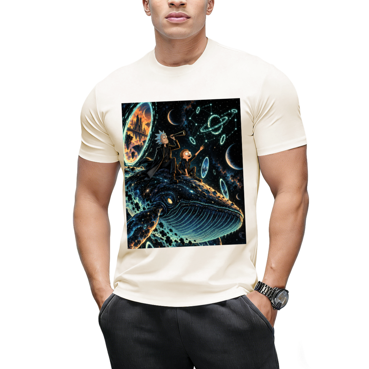 Custom Space Whale Graphic Tee - Cosmic Aesthetic Streetwear