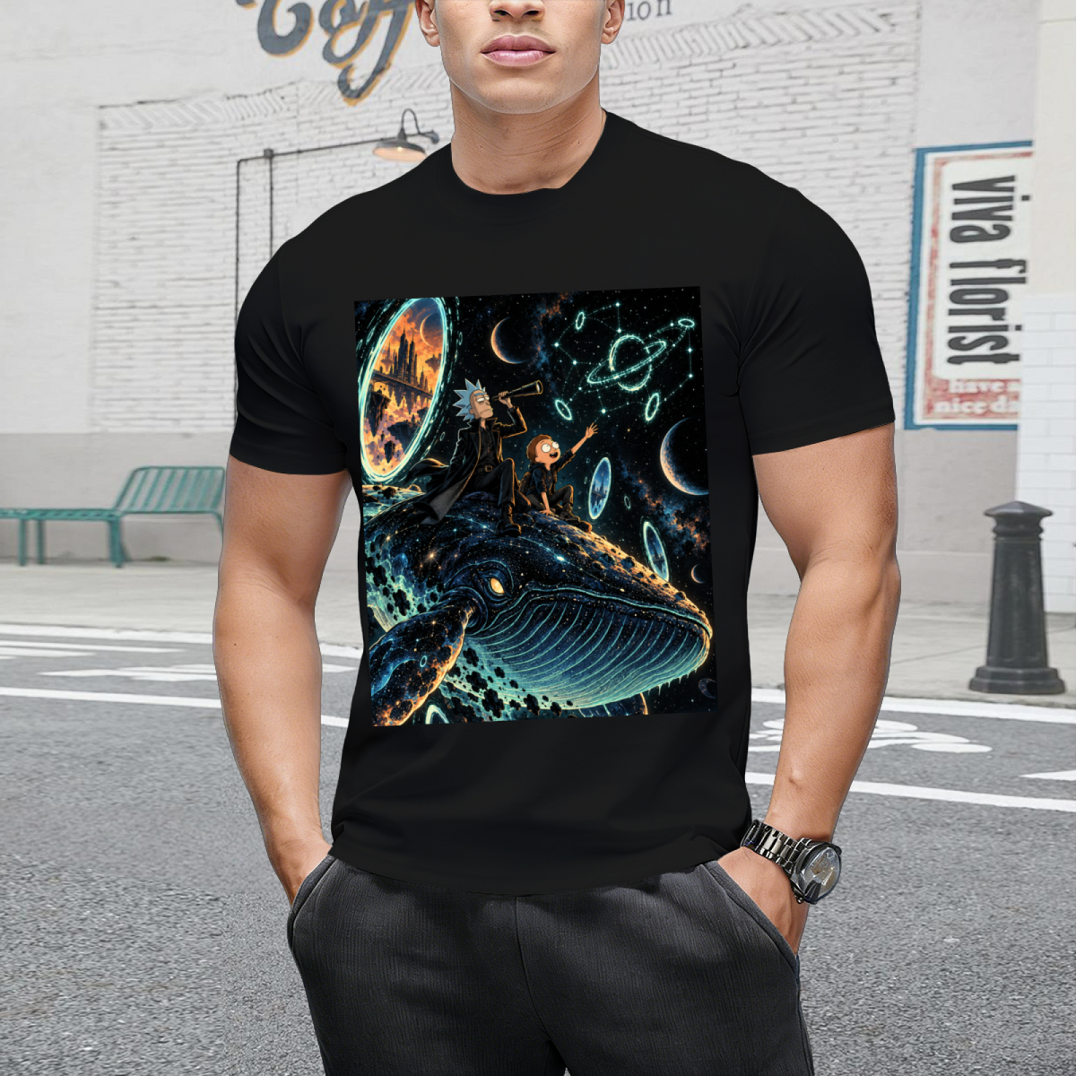 Custom Space Whale Graphic Tee - Cosmic Aesthetic Streetwear
