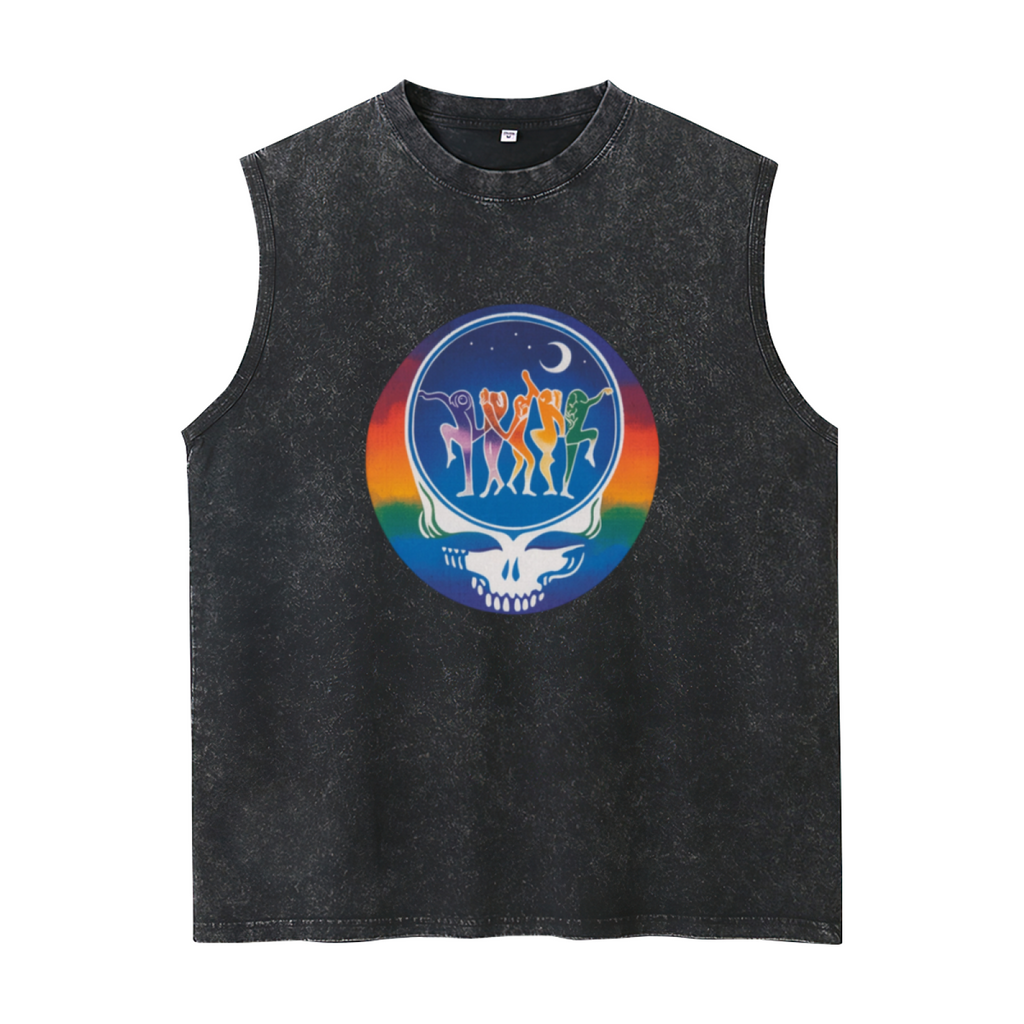 Grateful Dead washed graphic tank top with Dance Your Face Tie Dye graphic