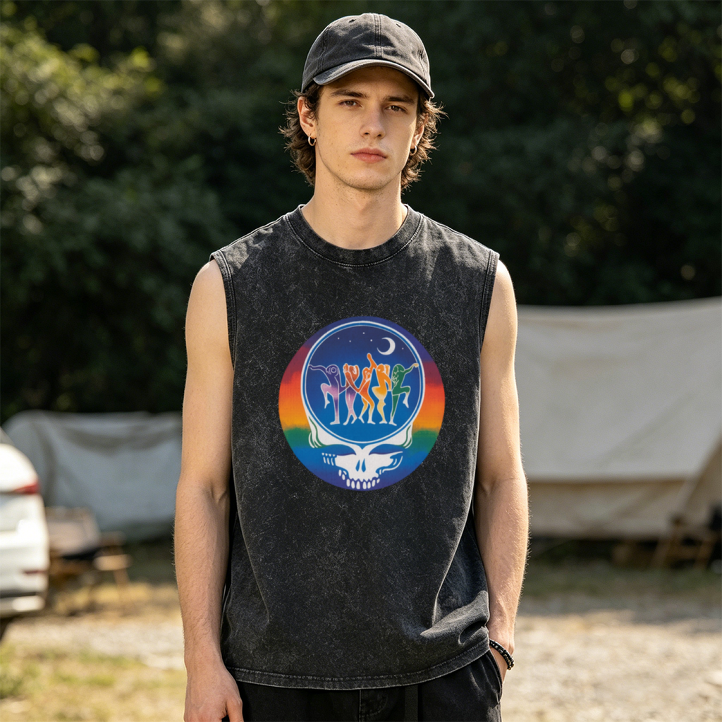 Grateful Dead washed graphic tank top with Dance Your Face Tie Dye graphic