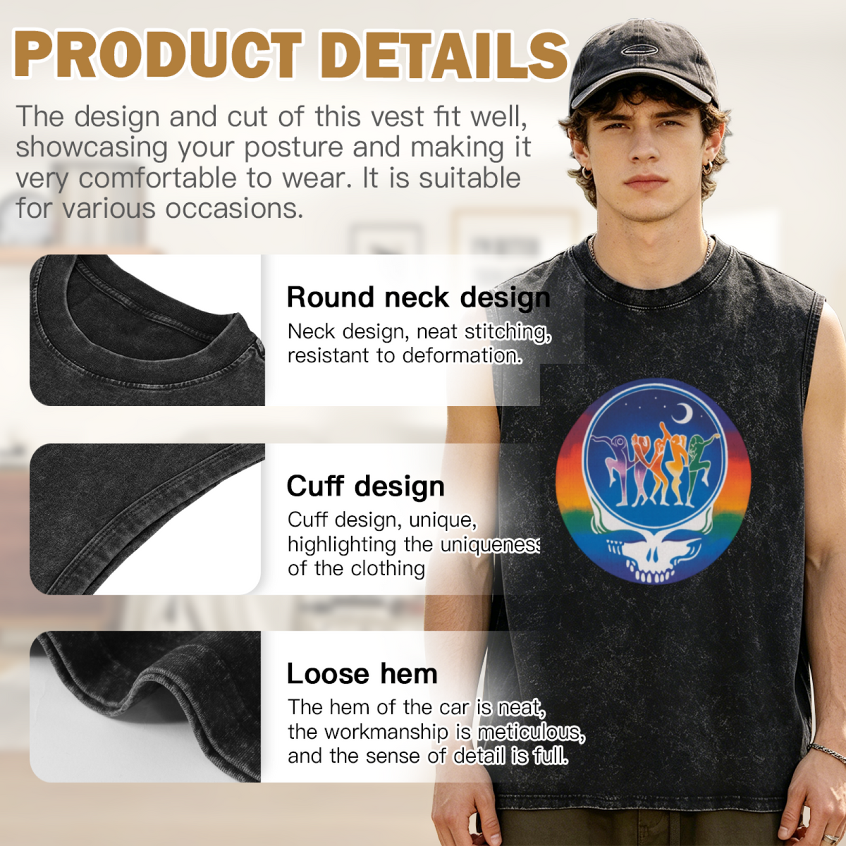 Grateful Dead washed graphic tank top with Dance Your Face Tie Dye graphic