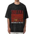 Nirvana Something in the Way Washed Tee in Black, product image showing a red radio graphic connected with the words Something in the Way.