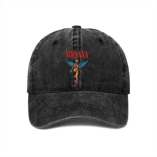 Black Nirvana In Utero Black Graphic Washed Baseball Cap; dark Nirvana In Utero album-inspired design