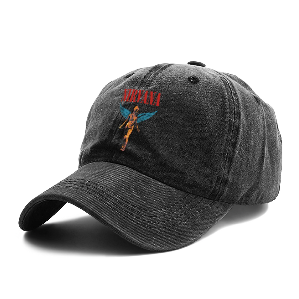 Gray Nirvana In Utero Black Graphic Washed Baseball Cap; dark Nirvana In Utero album-inspired design