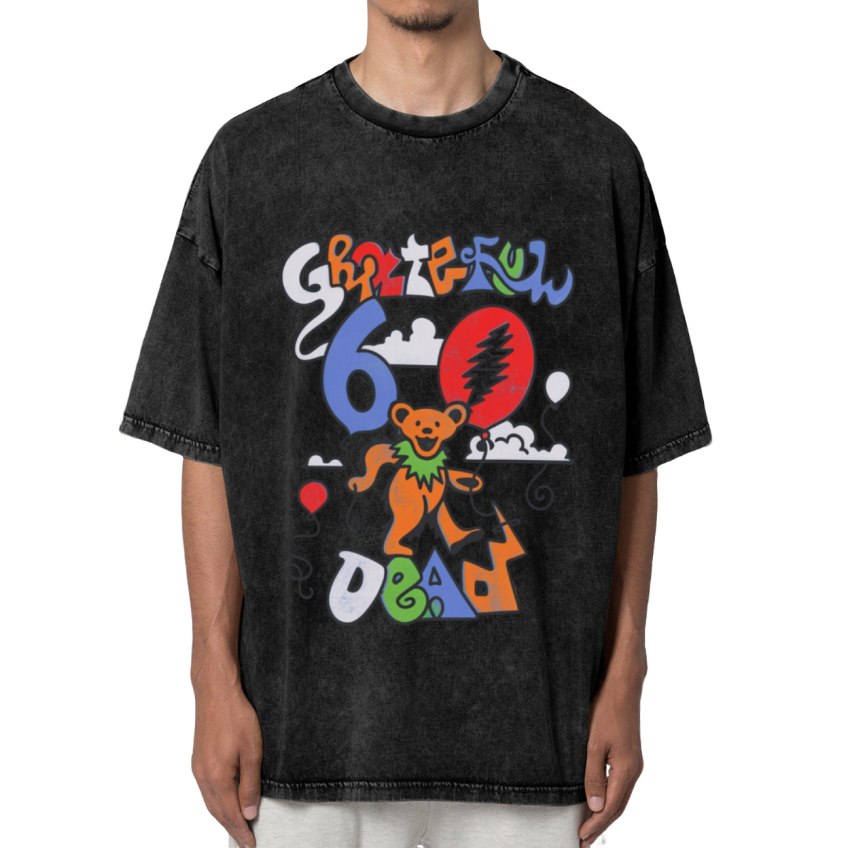 Front view of Grateful Dead 60th Balloon washed graphic T-shirt