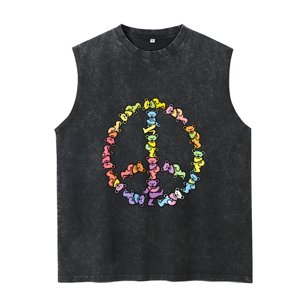 Grateful Dead washed graphic tank top with Dancing Bears Peace Sign graphic