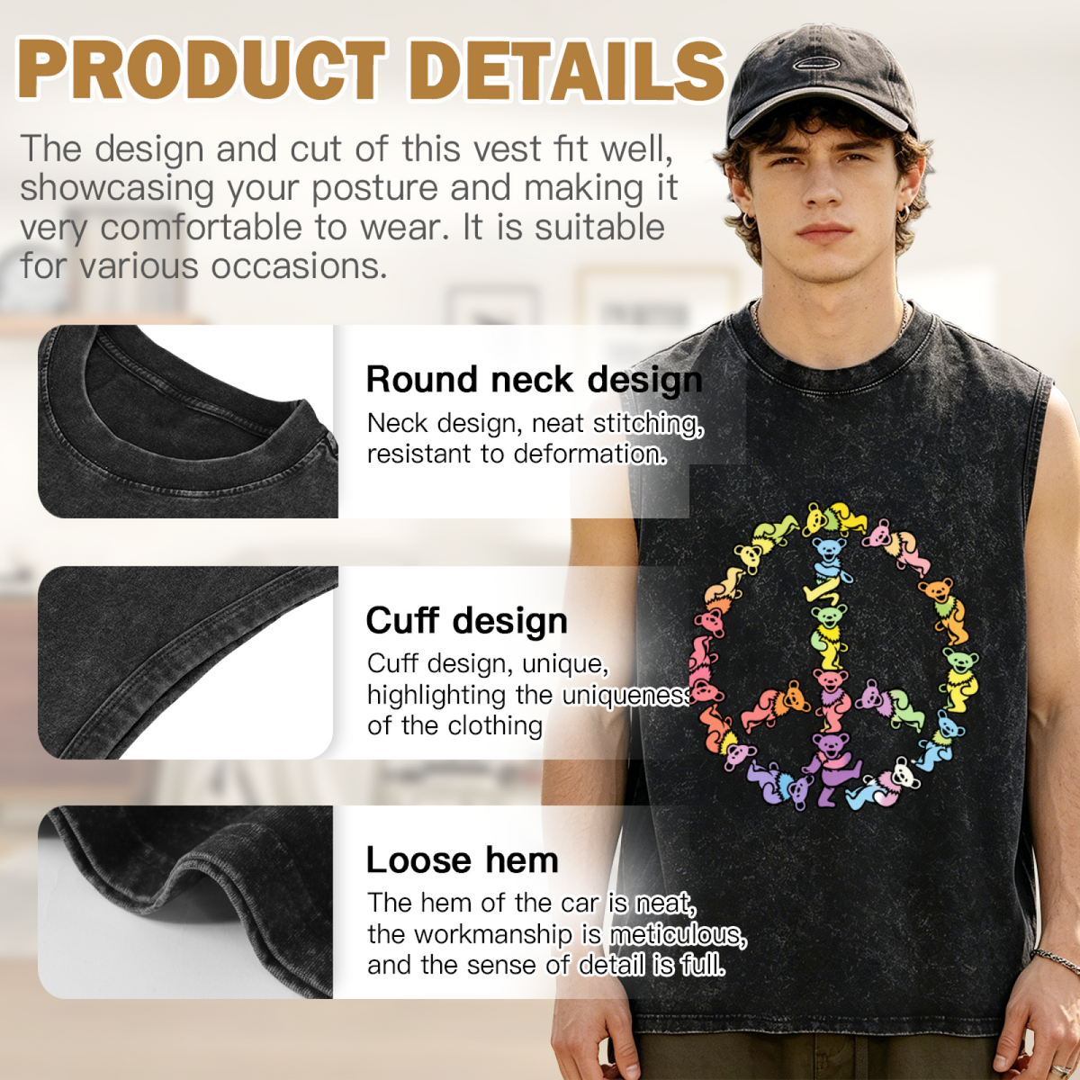 Grateful Dead washed graphic tank top with Dancing Bears Peace Sign graphic