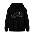 Men's hoodie photographed alone, with animal figures gathered around a banquet table in a candlelit Gothic hall on the front