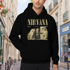 Nirvana Torn Edge Vintage Band Photo Hoodie, product listing image of the an archival photo look graphic