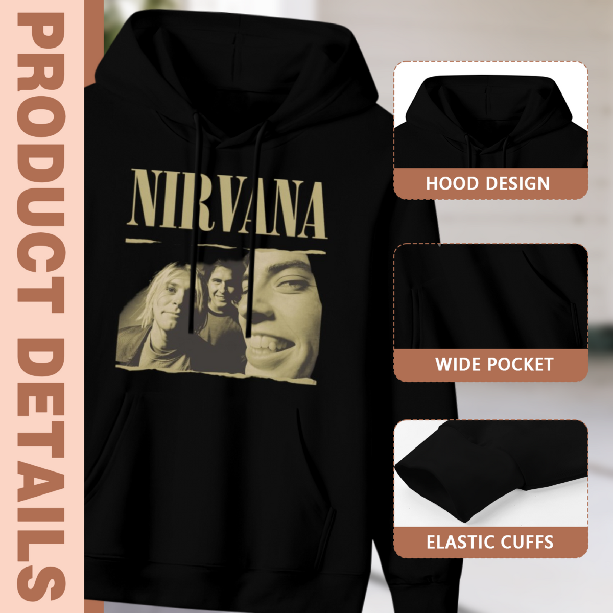 Nirvana Torn Edge Vintage Band Photo Hoodie, apparel product image