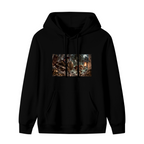 Unworn women's hoodie, front view of the design depicting animal figures facing a monster in a moonlit fantasy battle