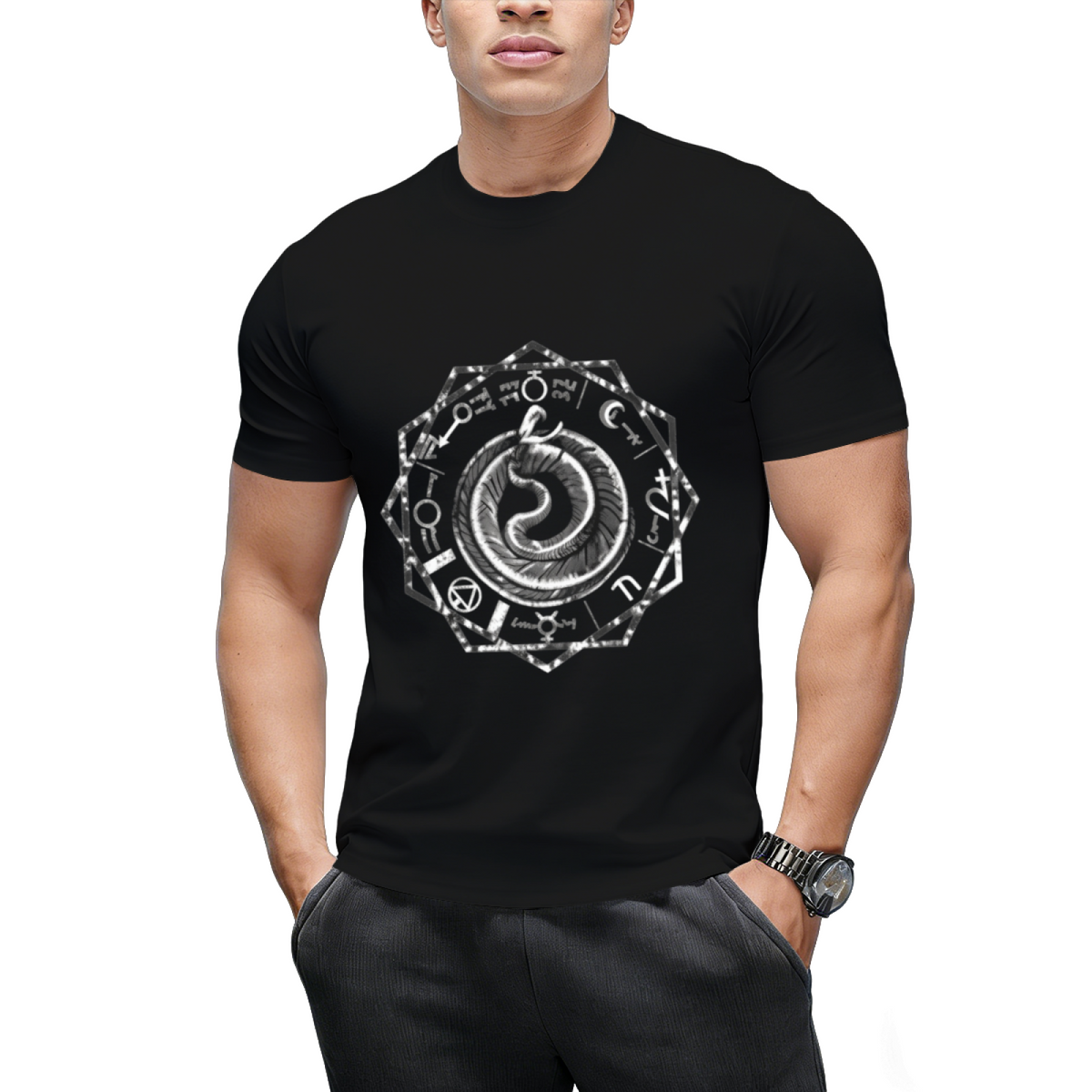 Serpent Magic Skeleton Sacred Geometry Graphic T-Shirt