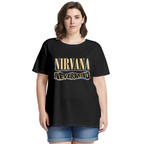 Graphic T-shirt product image with nevermind blue yellow logo artwork, black colorway