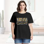 Graphic T-shirt product image with nevermind blue yellow logo artwork