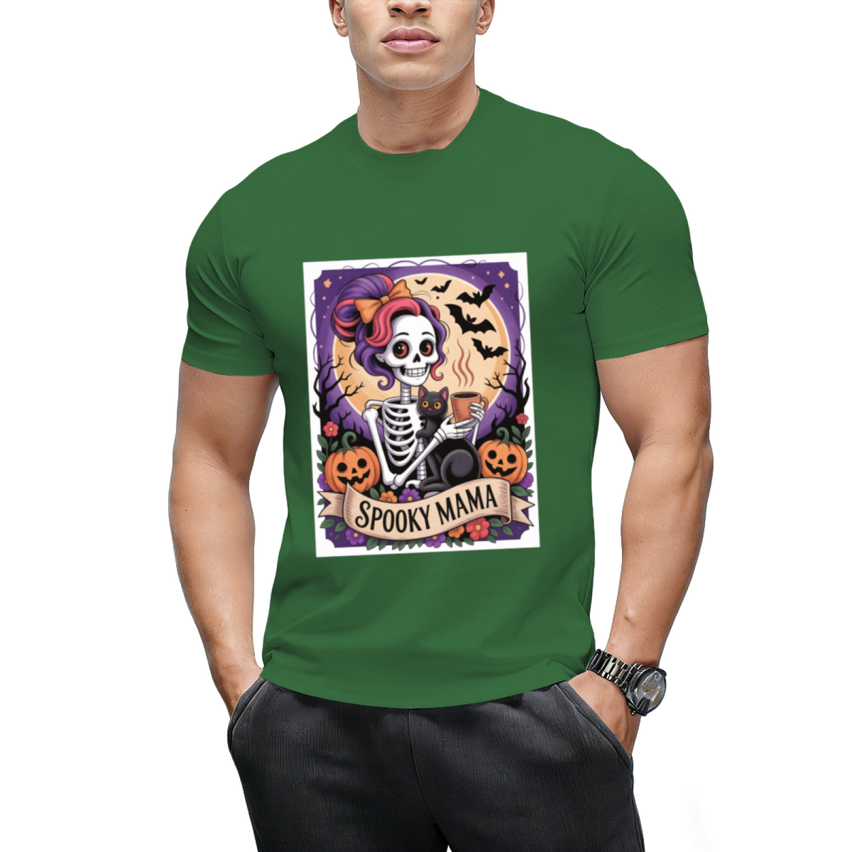 Spooky Mama Tarot Card and Black Cat Graphic T-Shirt