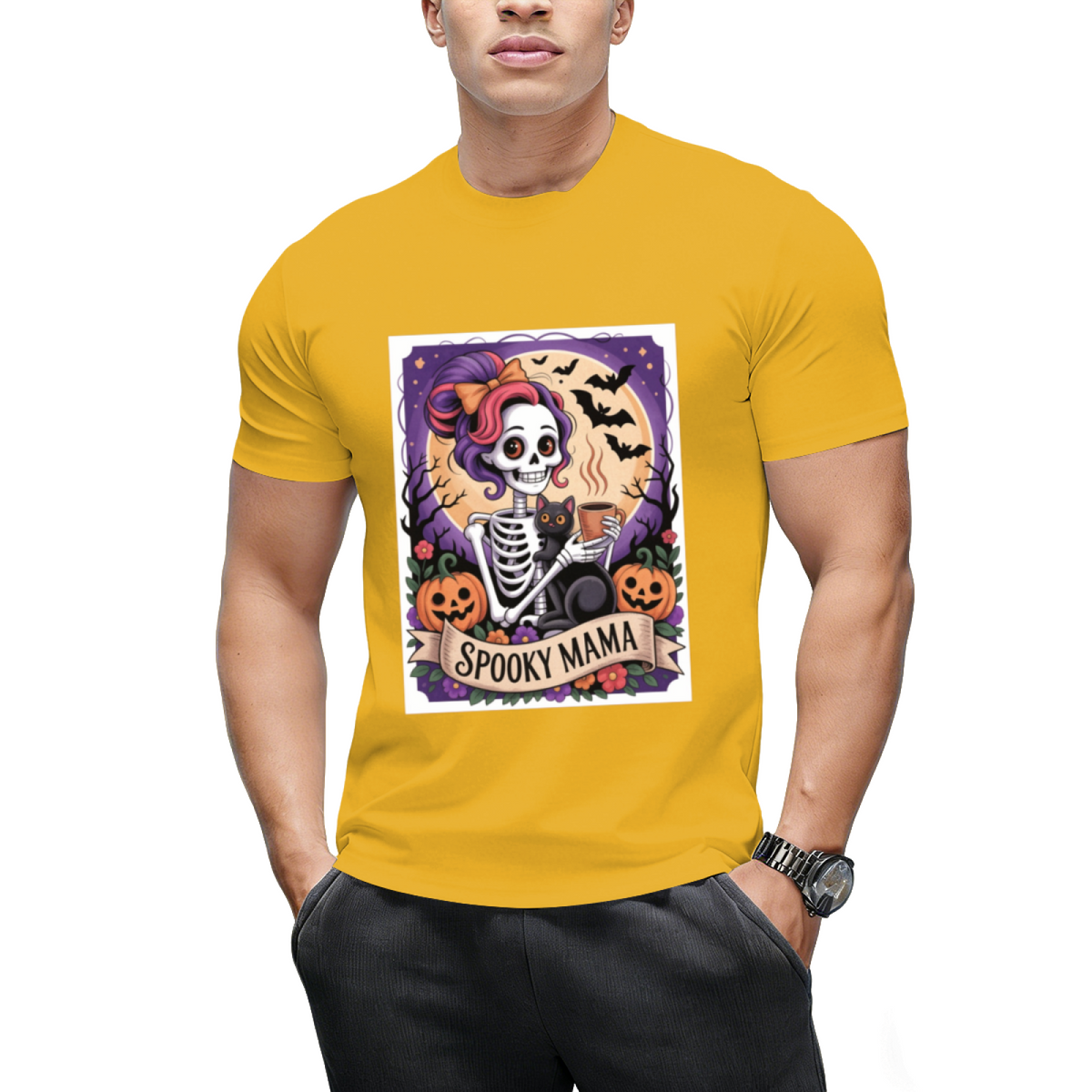 Spooky Mama Tarot Card and Black Cat Graphic T-Shirt