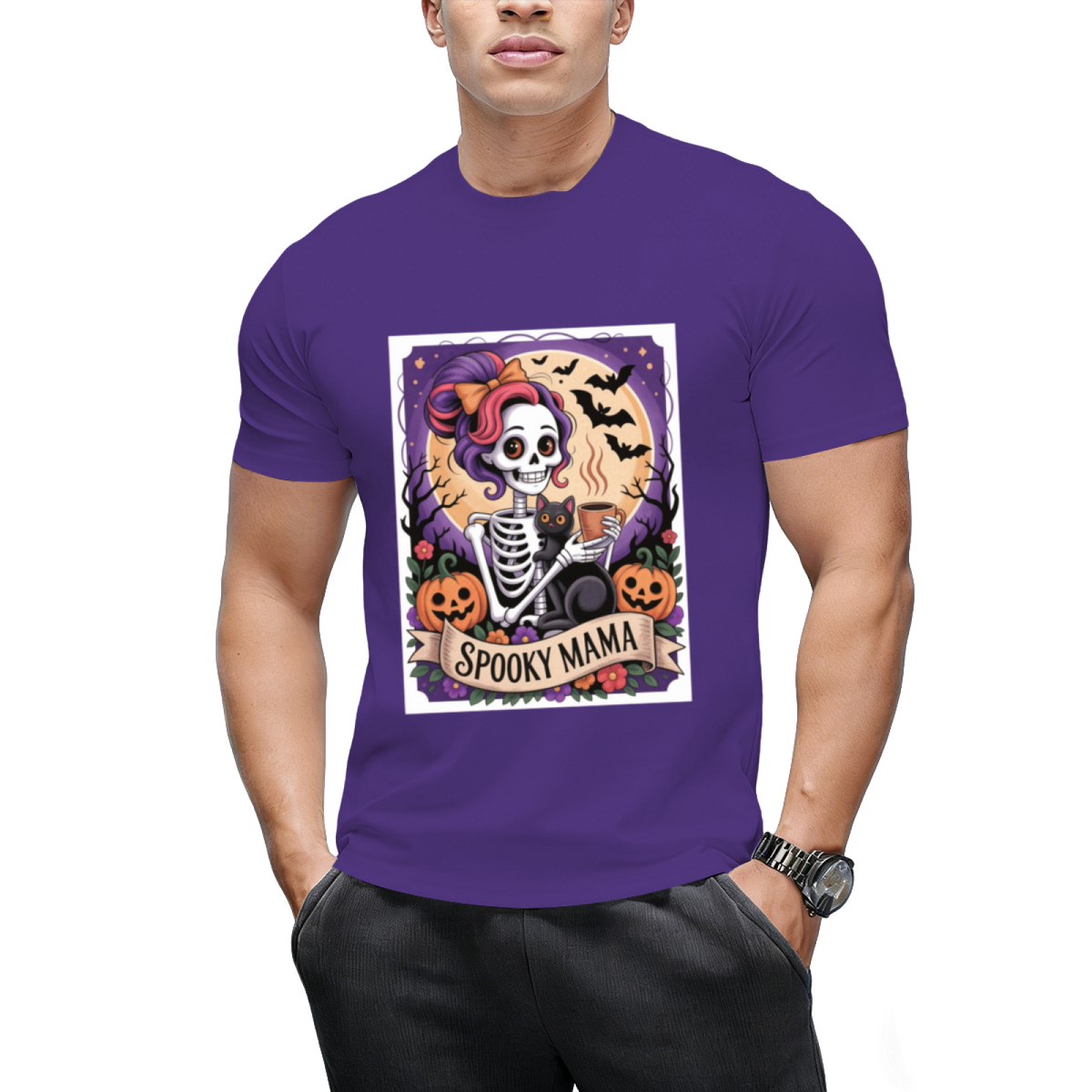Spooky Mama Tarot Card and Black Cat Graphic T-Shirt