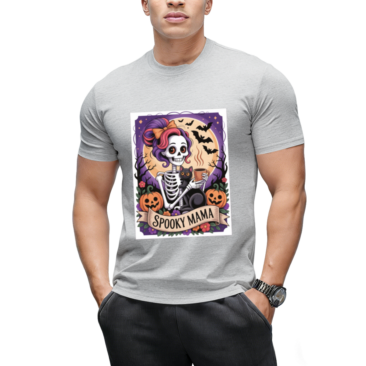 Spooky Mama Tarot Card and Black Cat Graphic T-Shirt