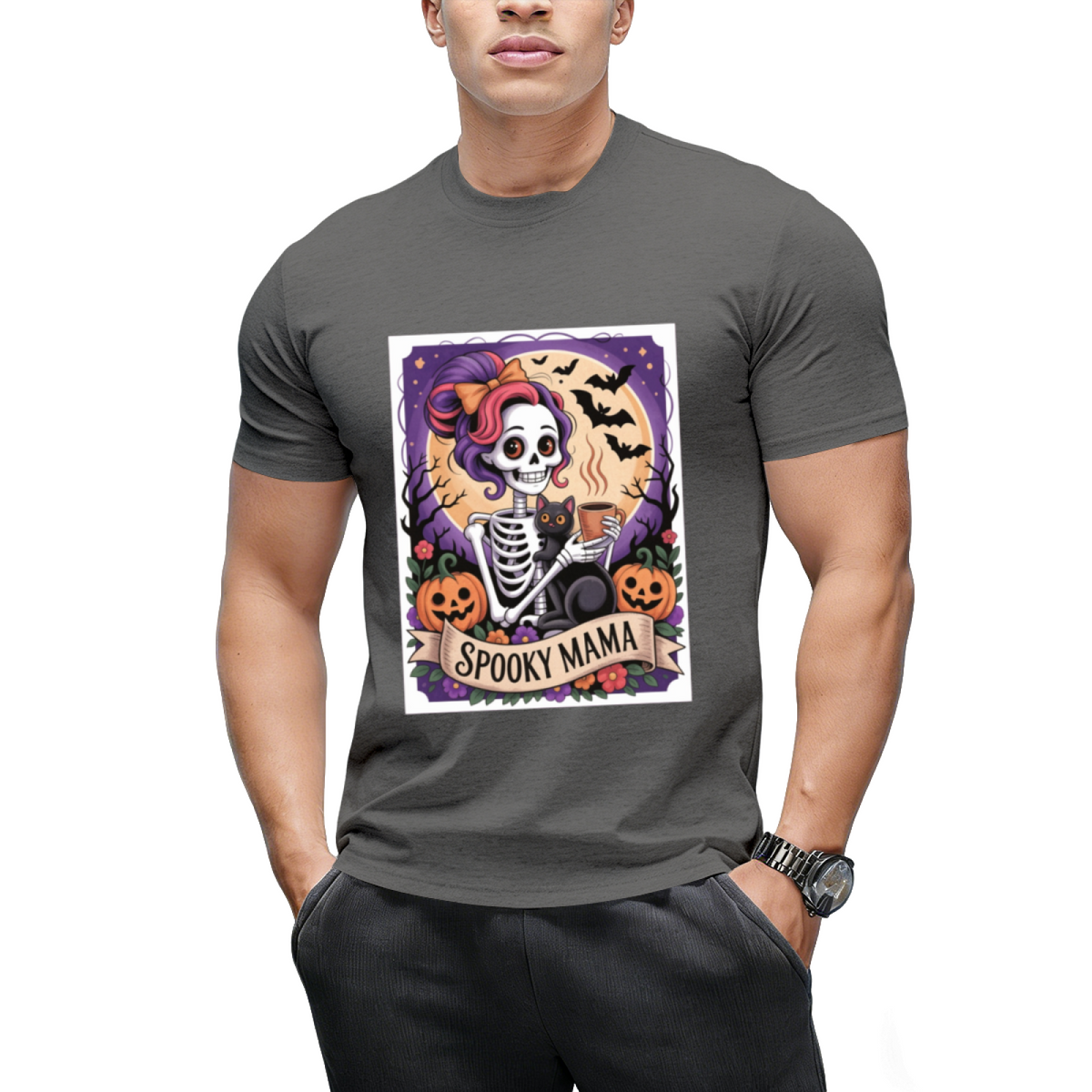 Spooky Mama Tarot Card and Black Cat Graphic T-Shirt