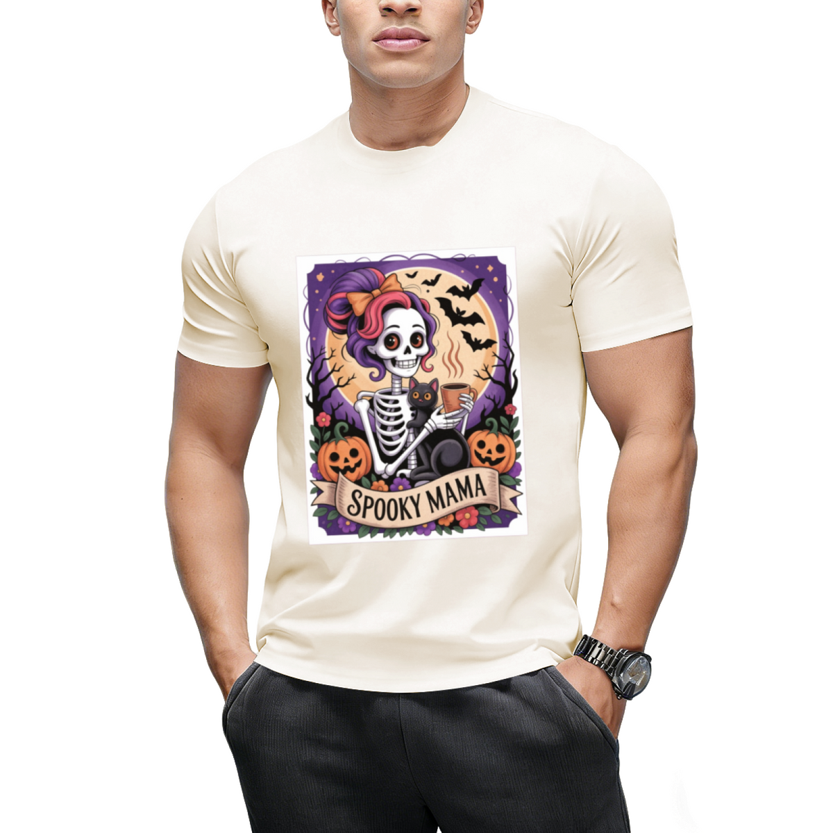Spooky Mama Tarot Card and Black Cat Graphic T-Shirt