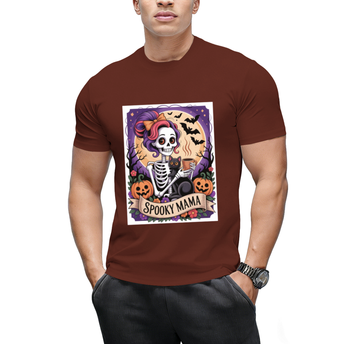 Spooky Mama Tarot Card and Black Cat Graphic T-Shirt