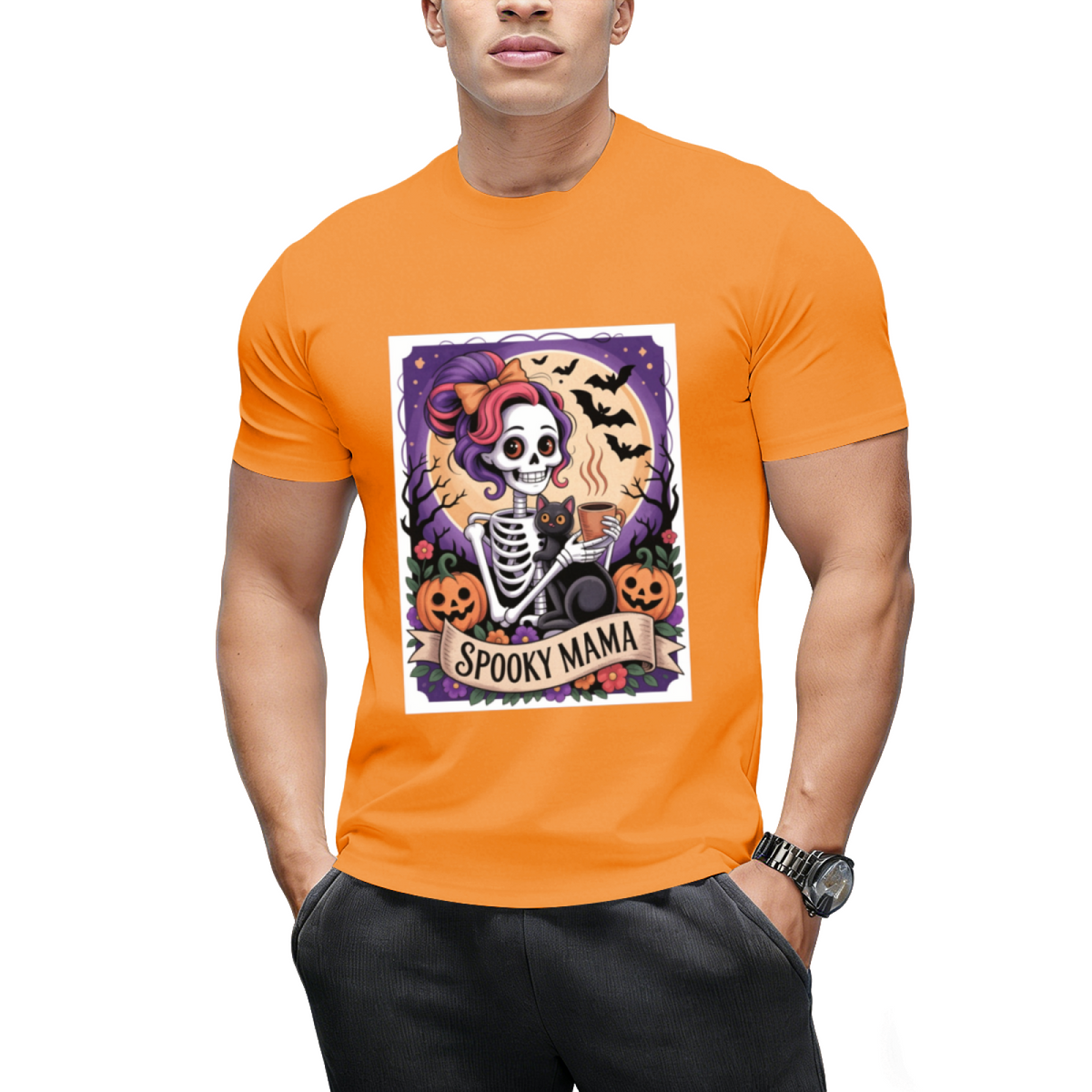 Spooky Mama Tarot Card and Black Cat Graphic T-Shirt
