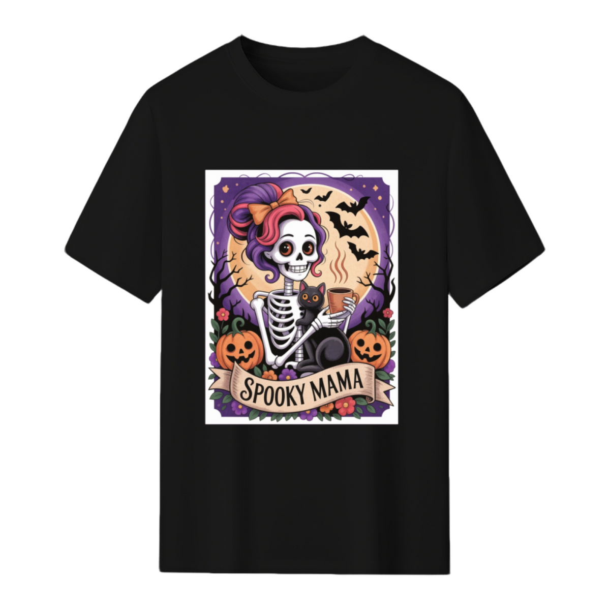 Spooky Mama Tarot Card and Black Cat Graphic T-Shirt
