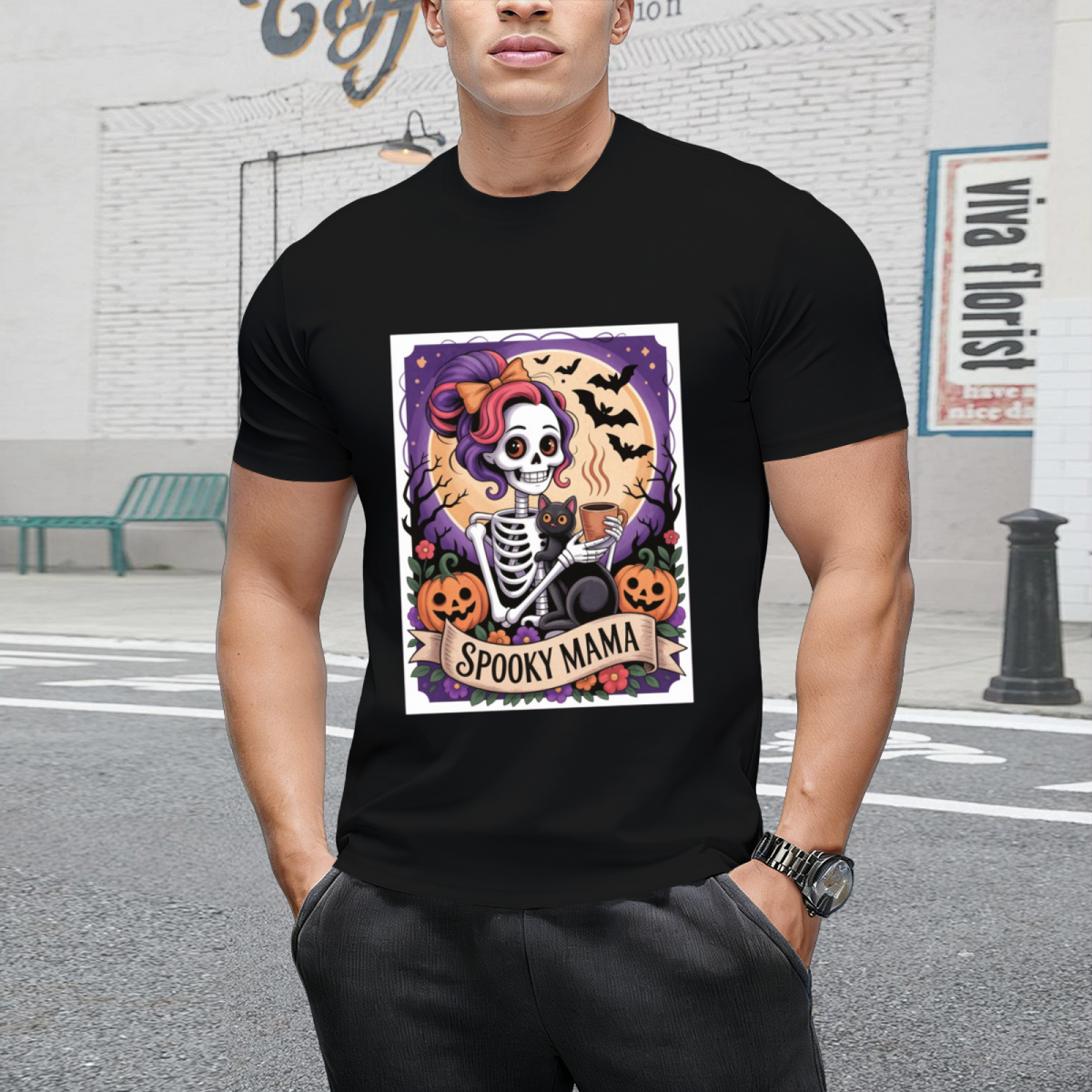 Spooky Mama Tarot Card and Black Cat Graphic T-Shirt