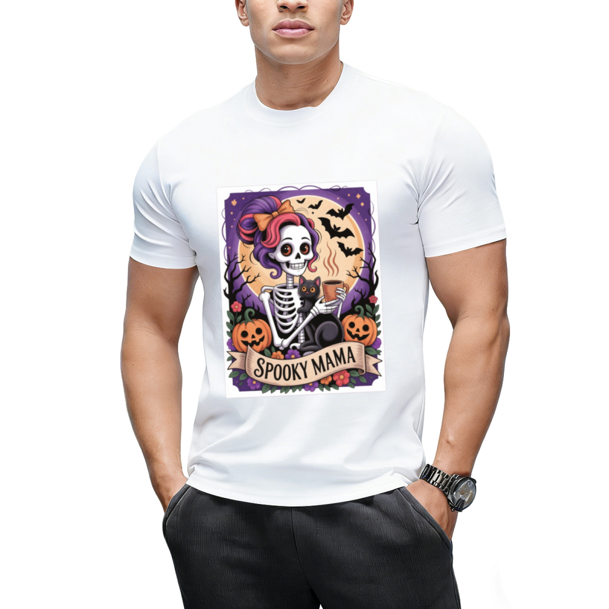 Spooky Mama Tarot Card and Black Cat Graphic T-Shirt
