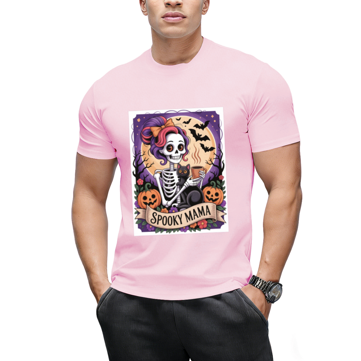 Spooky Mama Tarot Card and Black Cat Graphic T-Shirt