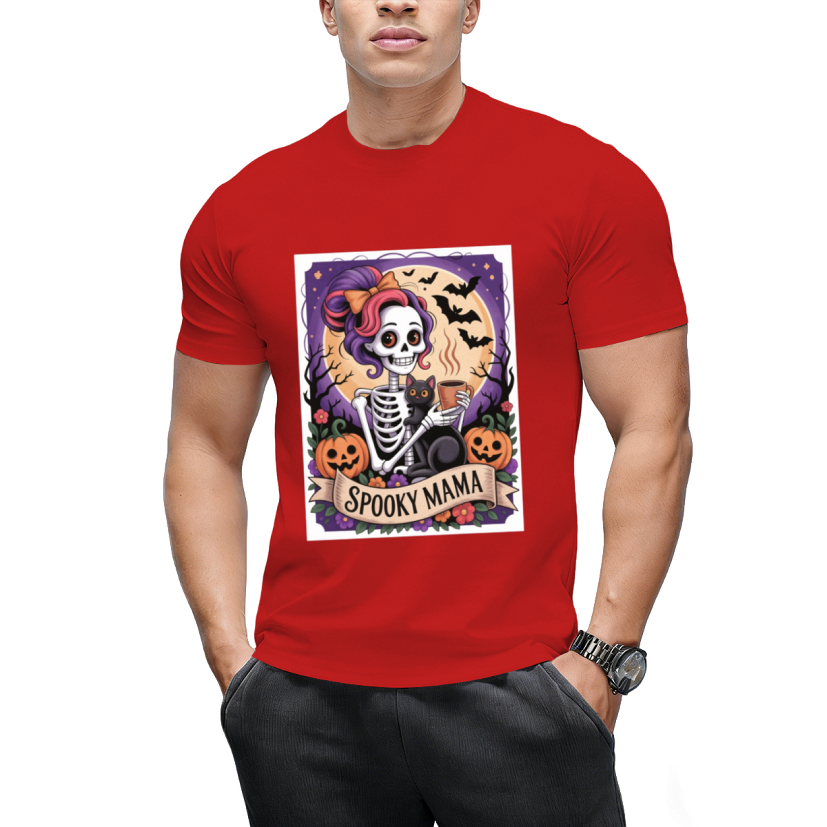 Spooky Mama Tarot Card and Black Cat Graphic T-Shirt