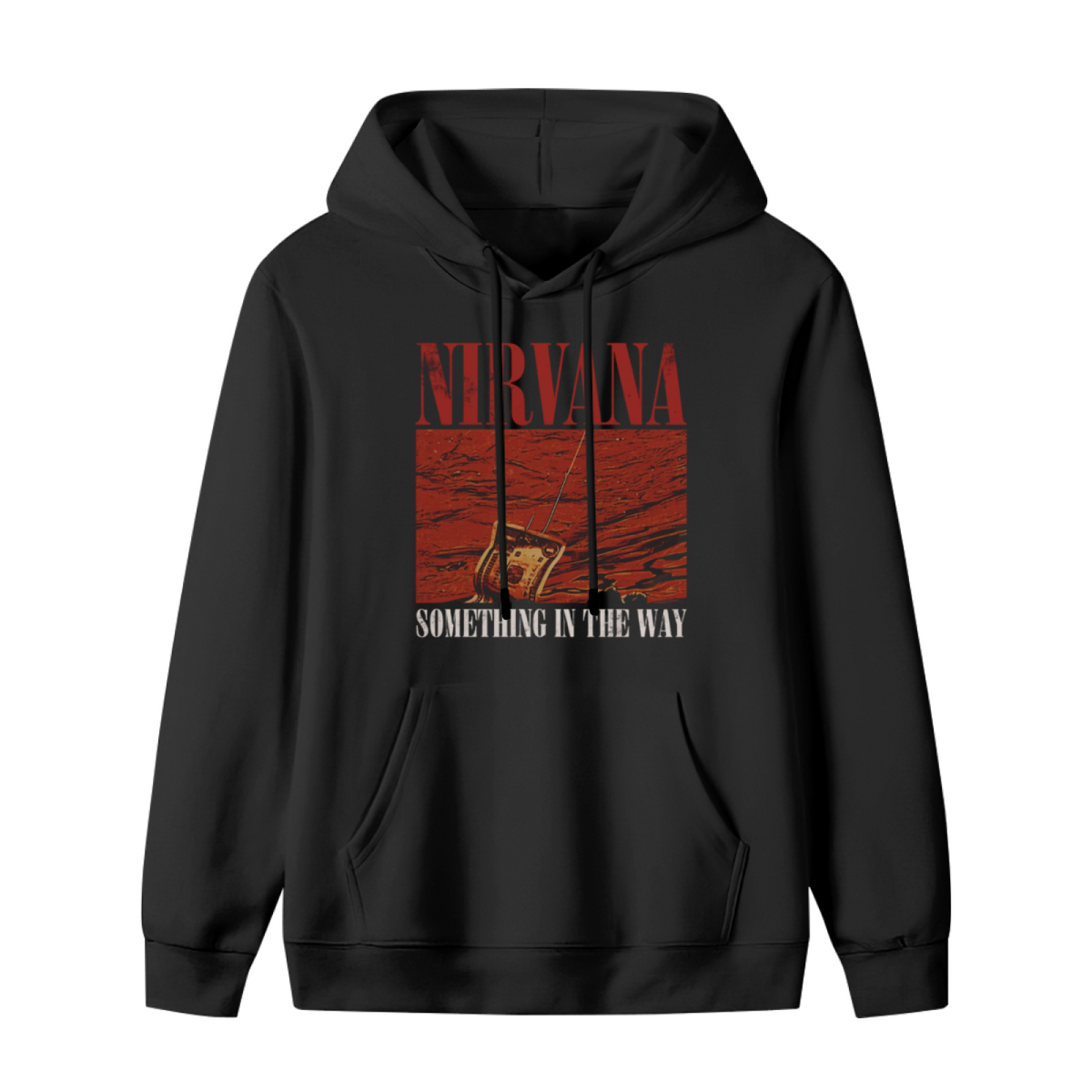 Hoodie product image with something in the way radio artwork, black colorway