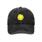Black Nirvana I’m So Happy Graphic Washed Baseball Cap; Nirvana-inspired I’m So Happy text graphic