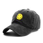 Gray Nirvana I’m So Happy Graphic Washed Baseball Cap; Nirvana-inspired I’m So Happy text graphic
