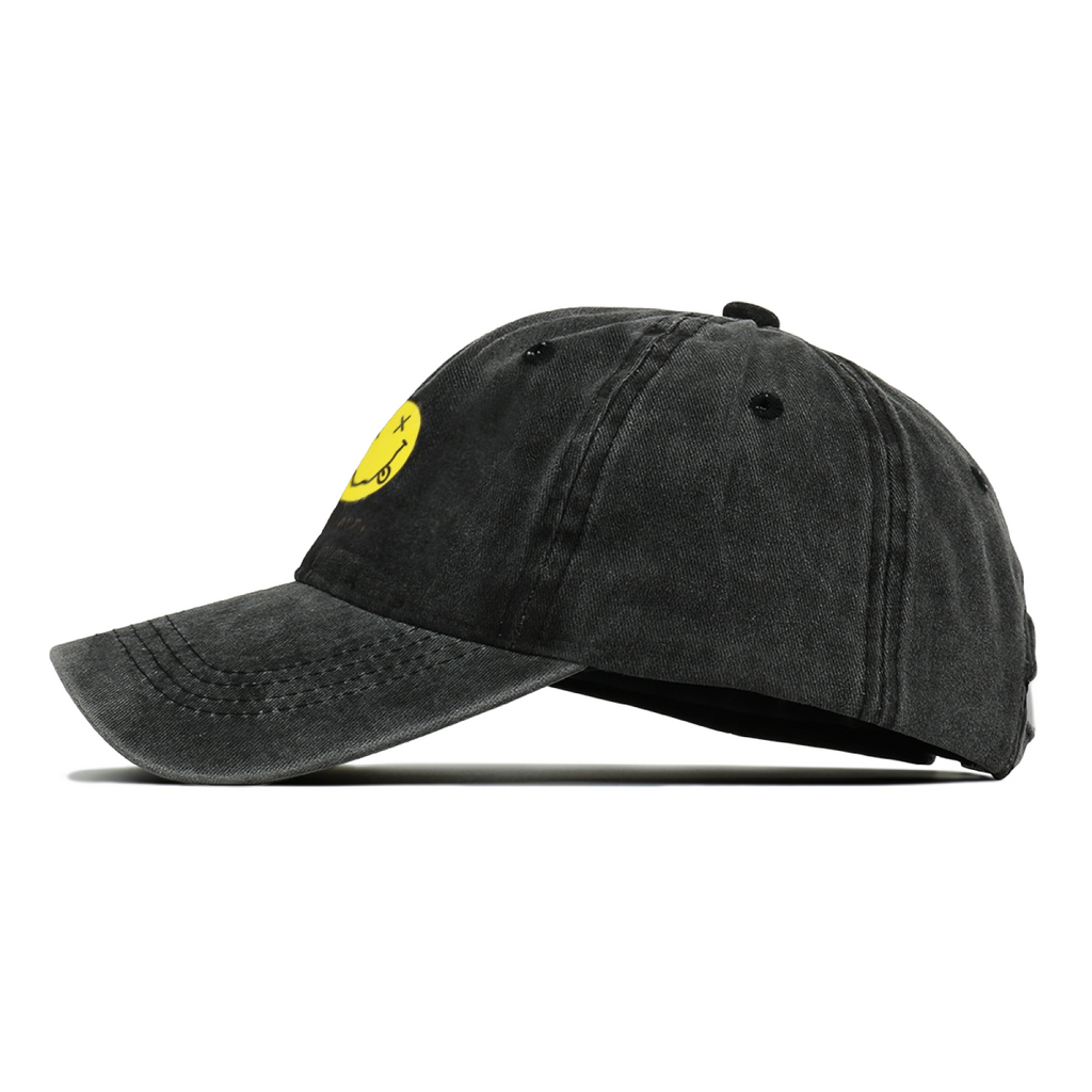Nirvana I’m So Happy Graphic Washed Baseball Cap; Nirvana-inspired I’m So Happy text graphic