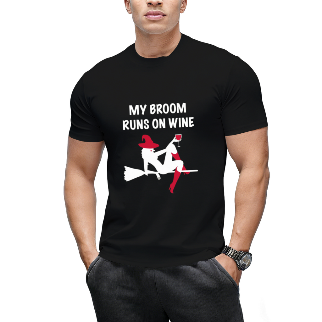 My Broomstick Runs on Wine Halloween Graphic T-Shirt