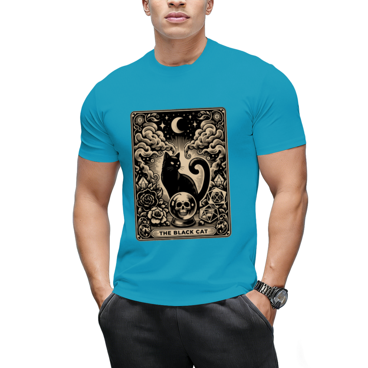 The Black Cat Halloween Tarot Card Graphic T-Shirt