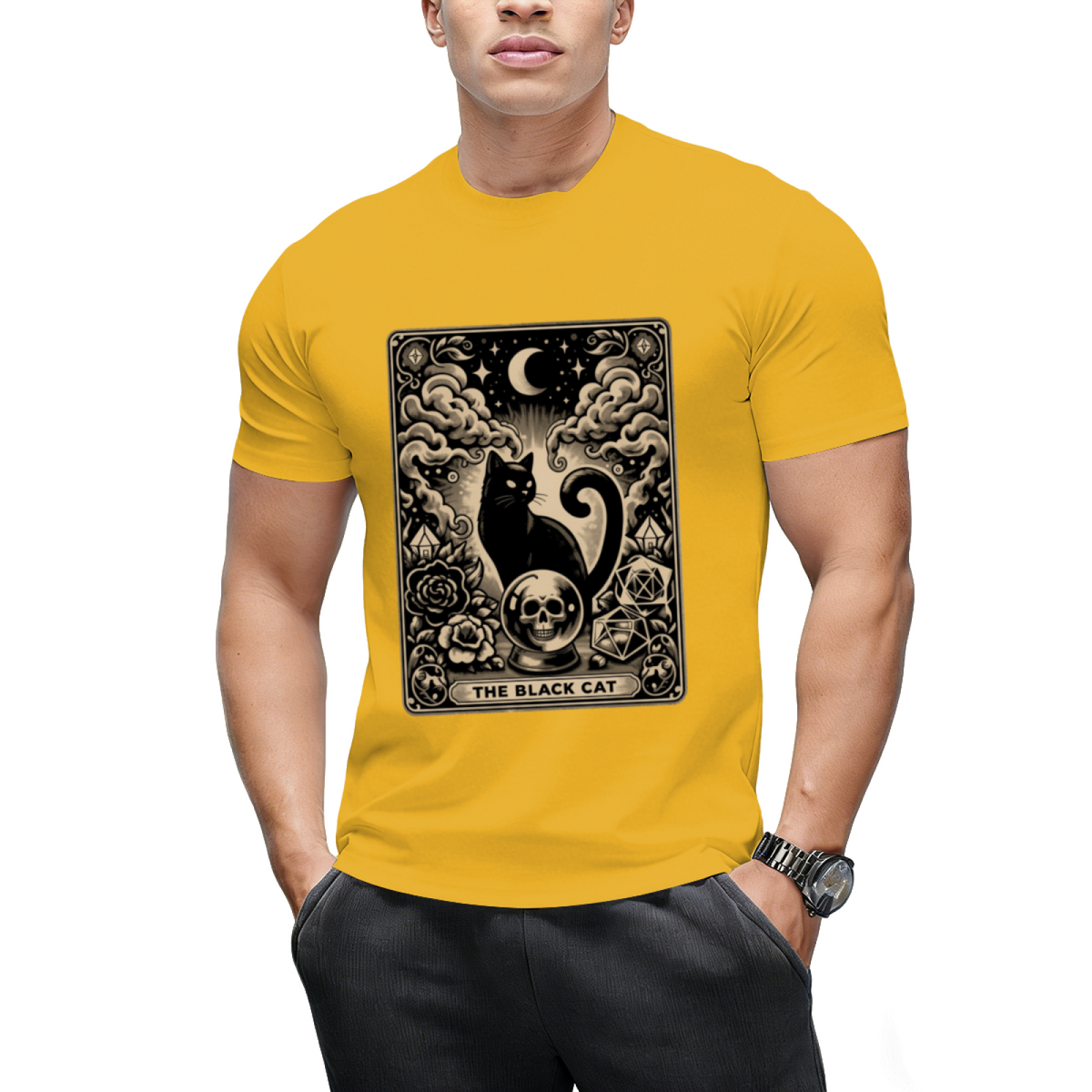 The Black Cat Halloween Tarot Card Graphic T-Shirt