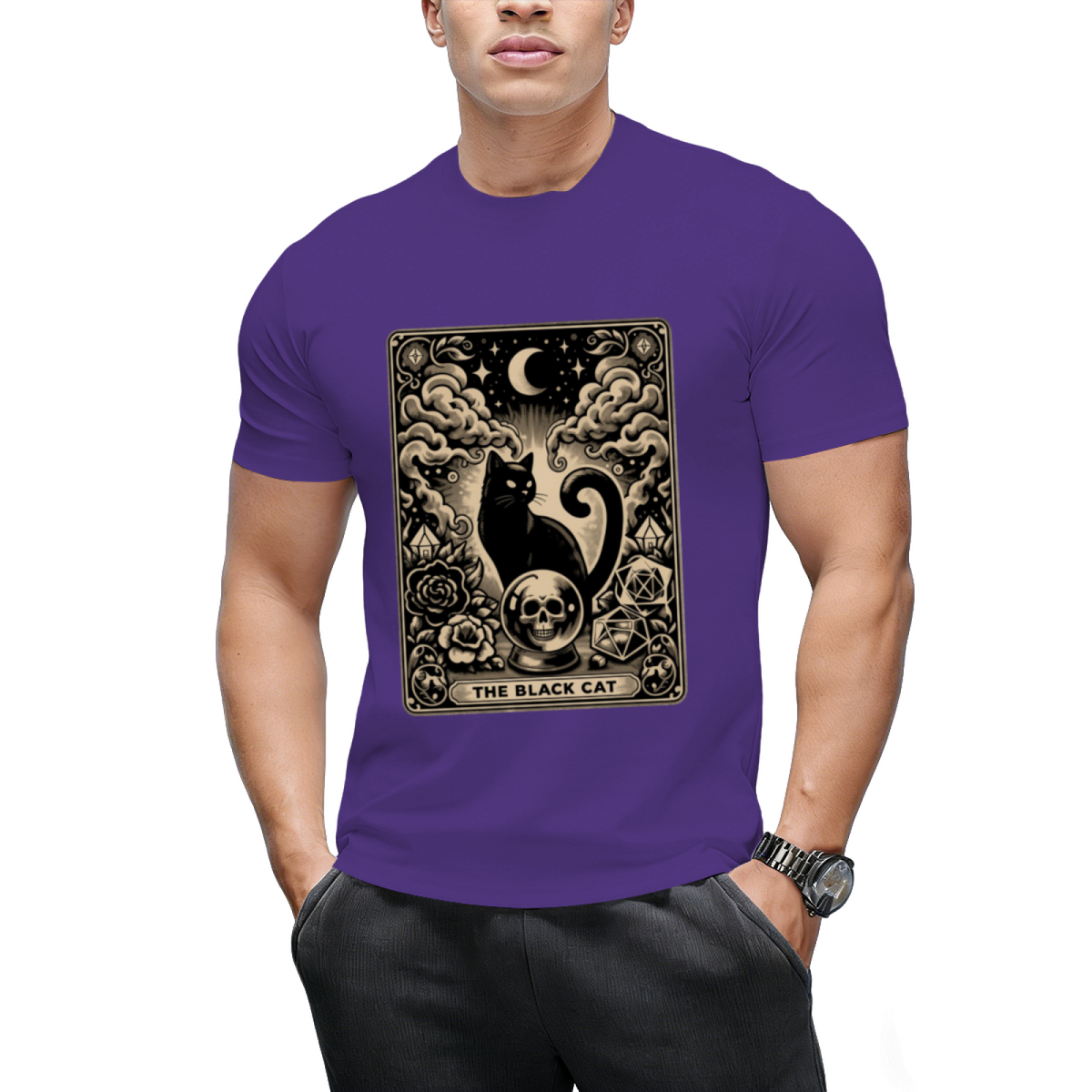 The Black Cat Halloween Tarot Card Graphic T-Shirt