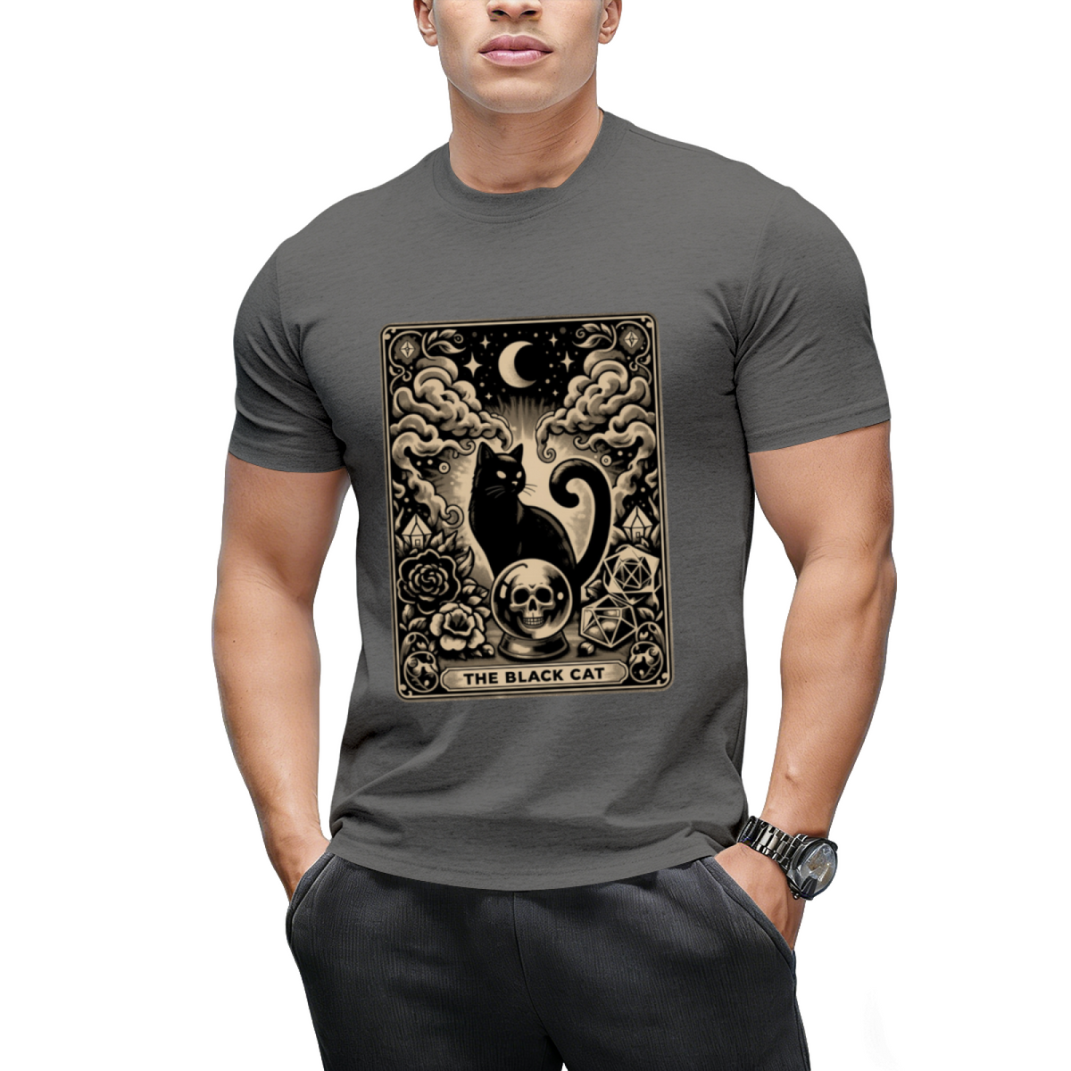 The Black Cat Halloween Tarot Card Graphic T-Shirt