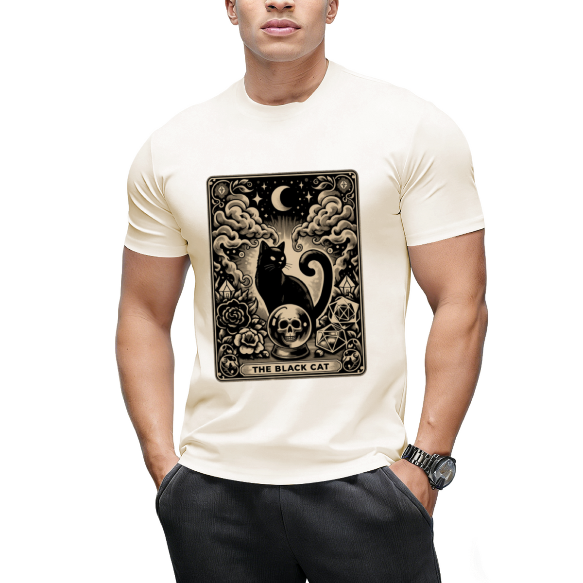 The Black Cat Halloween Tarot Card Graphic T-Shirt