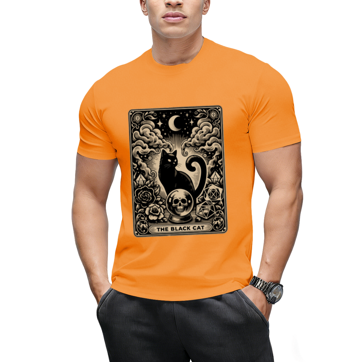 The Black Cat Halloween Tarot Card Graphic T-Shirt