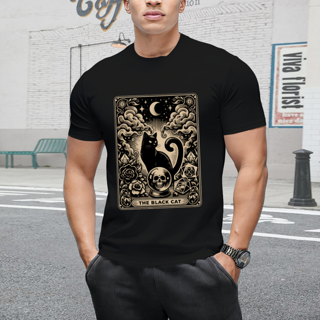 The Black Cat Halloween Tarot Card Graphic T-Shirt