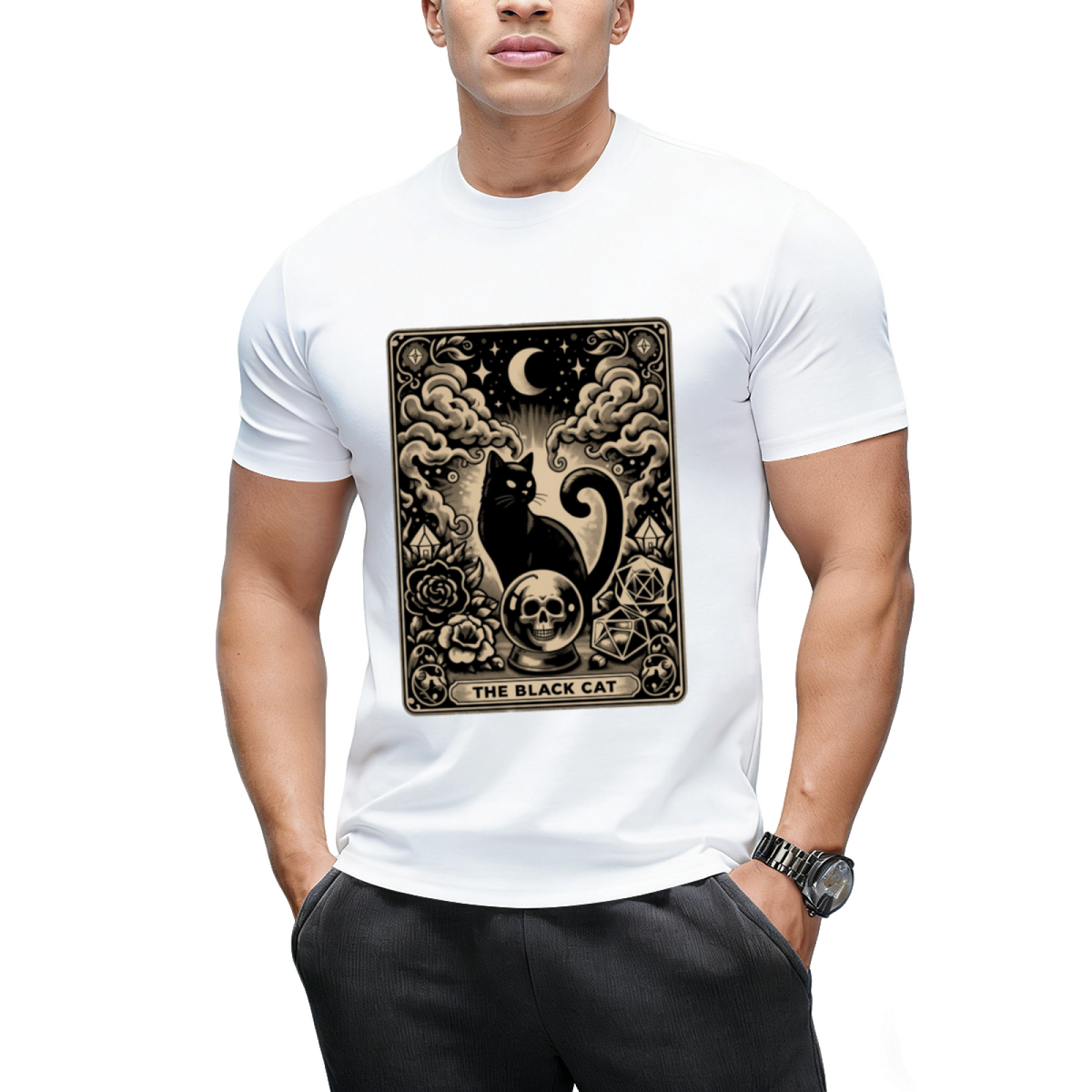 The Black Cat Halloween Tarot Card Graphic T-Shirt