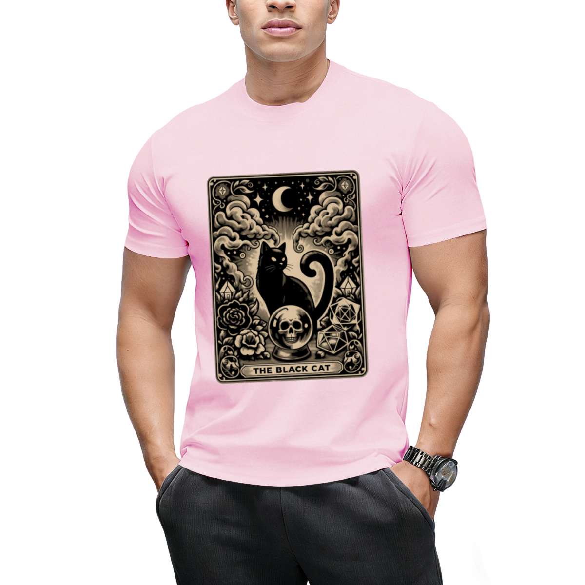 The Black Cat Halloween Tarot Card Graphic T-Shirt