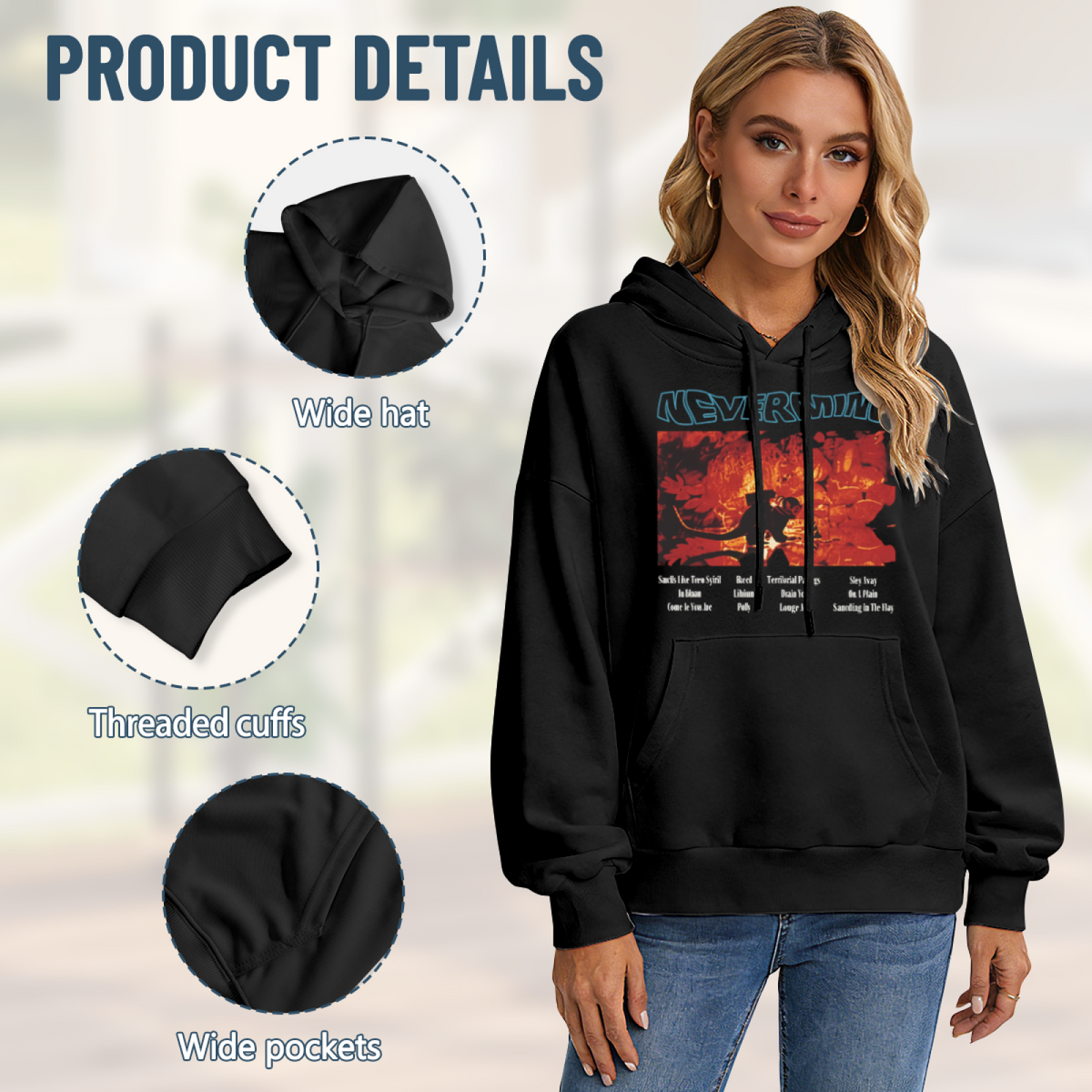 Hoodie product image with nevermind red art tracklist artwork